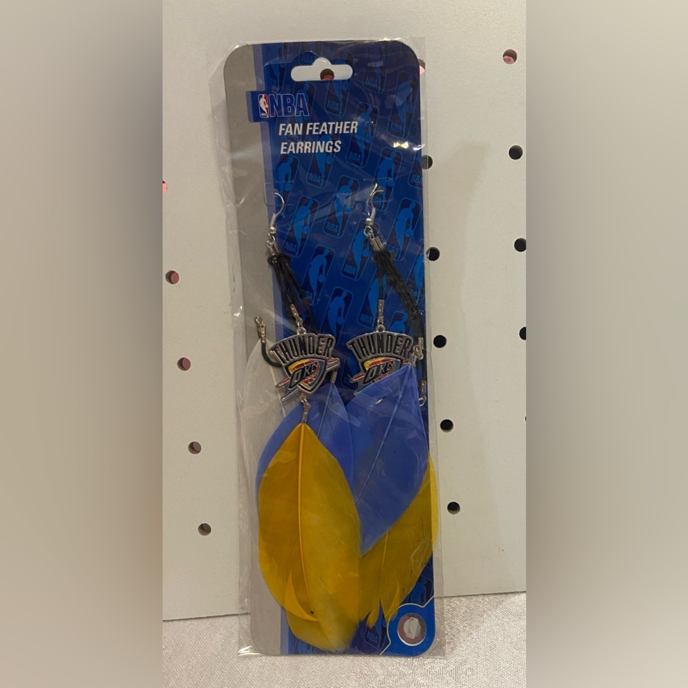 Oklahoma City Thunder NBA Basketball Blue and Yellow Fan Feather Earrings NWT